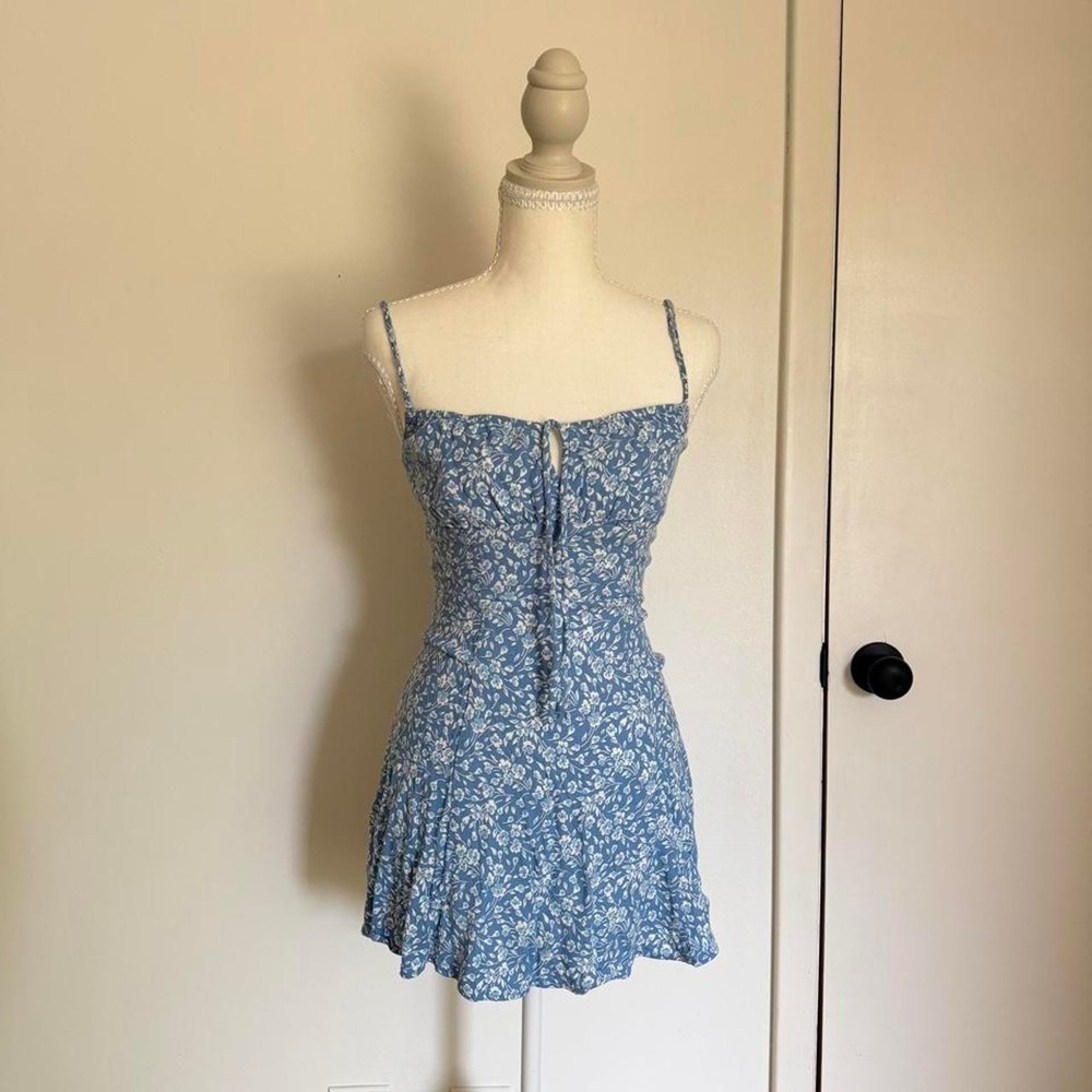 Reformation blue floral romper boho with white floral print, size
